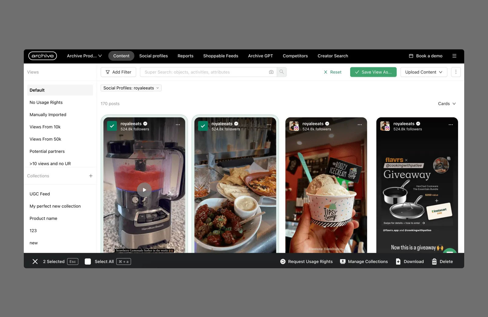 Selecting several assets for a bulk request