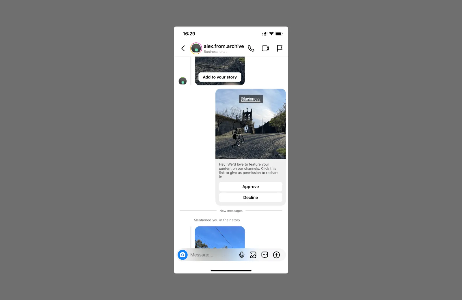 A creator approving a request through Instagram direct messages