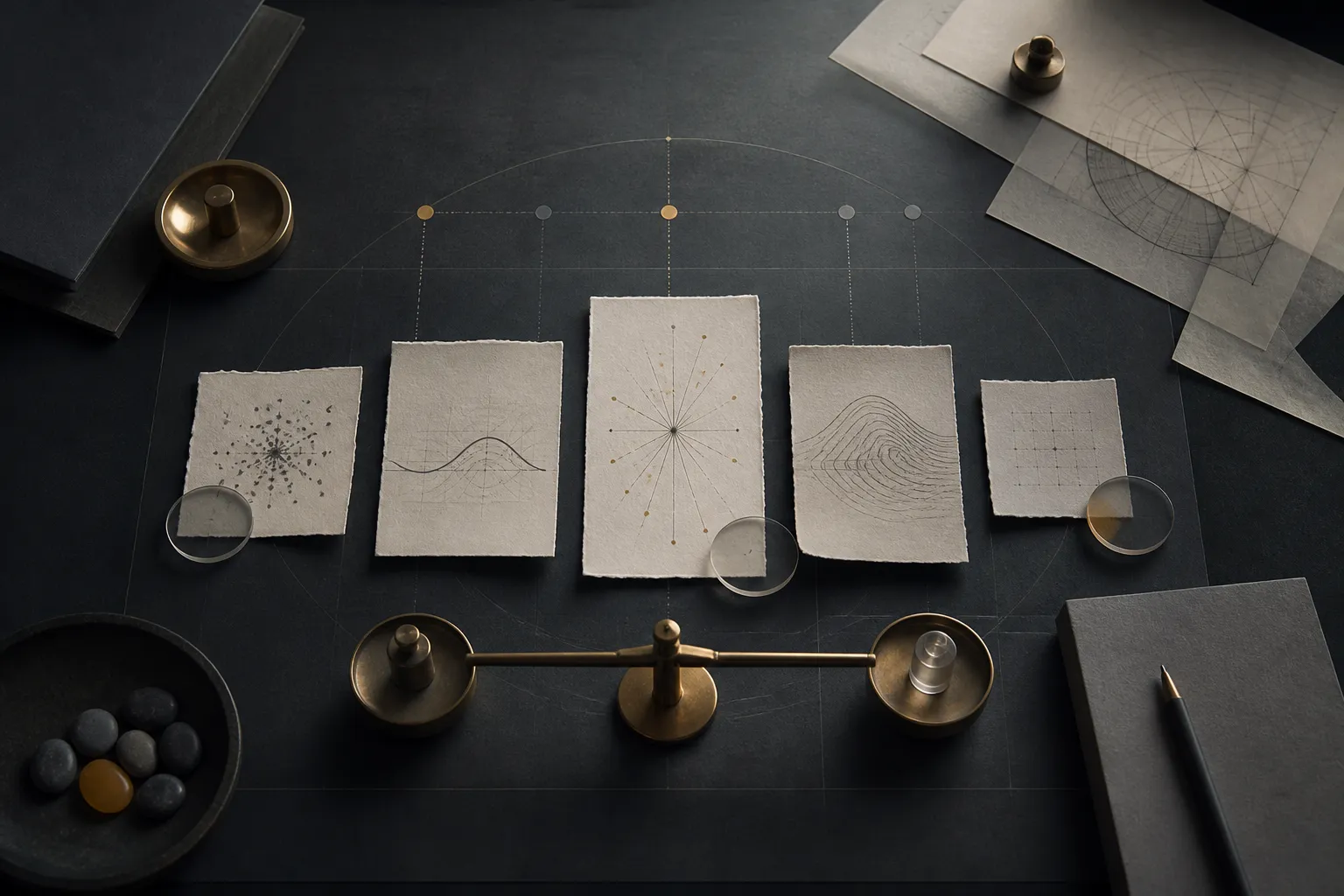 A set of possible answers being compared with measurement and calibration tools