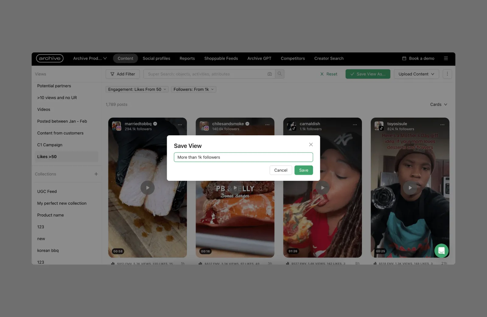 Saved Views available from the product navigation